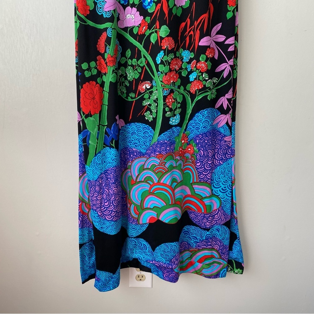 Vintage Adele Simpson Mock Neck Artsy Floral Print Sleeveless Maxi Dress S/M - Picture 5 of 12